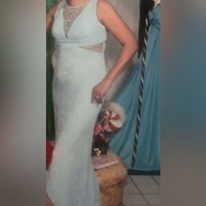 Elegant Blue Lace Prom Dress